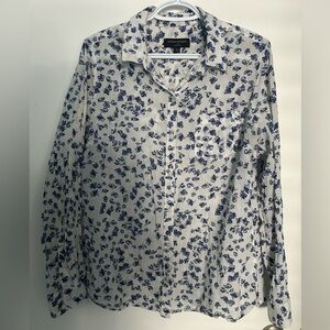 Banana Republic Lightweight Cotton Button Down Shirt,Delicate Blue Flower Design